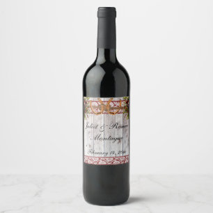 Flowers, Lace & Horseshoes, Red Ribbon Wine Label
