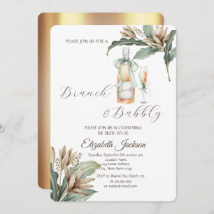 Flowers Leaf Champagne Glass Gold Bridal Shower   Invitation