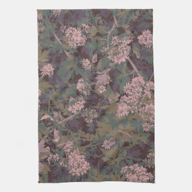 Flowers, leafs, and camouflage tea towel (Vertical)