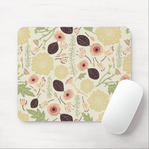 Flowers Leaves Green Pink Floral Pattern Mouse Pad