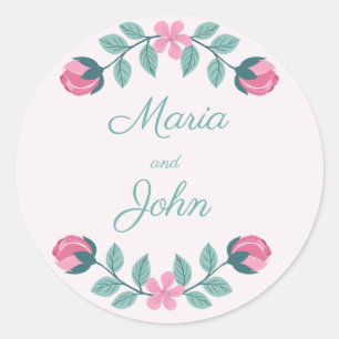 flowers & leaves pink wedding  sticker