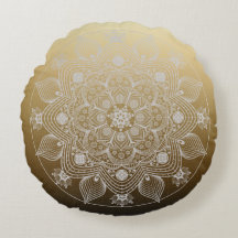 Flowers, Leaves, White Lace Floral Mandala on Gold