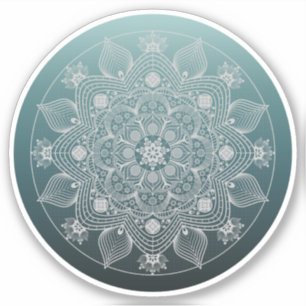 Flowers, Leaves, White Lace Floral Mandala on Teal
