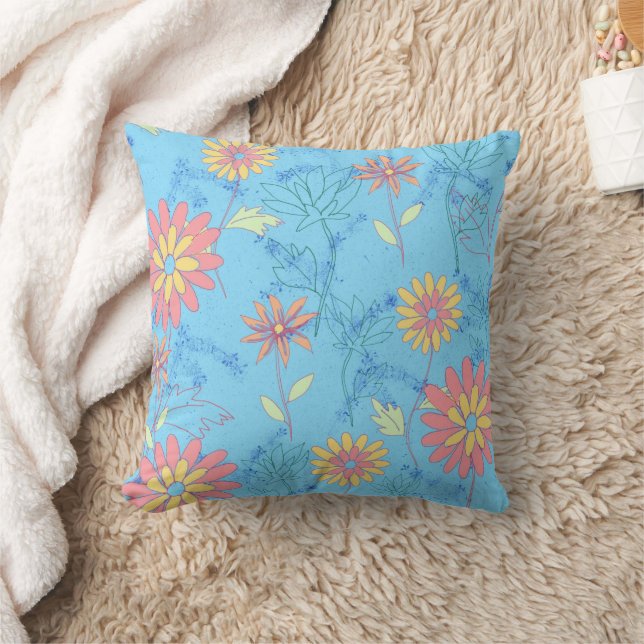 Flowers Light Blue Cushion (Blanket)