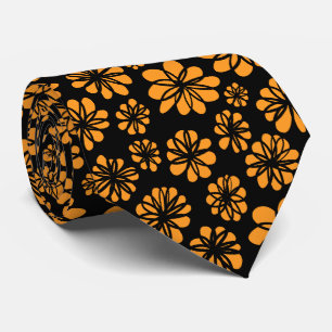 Flowers - Light Orange on Black Tie