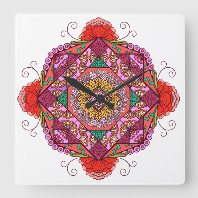 Flowers like the Cosme Square Wall Clock (Front)