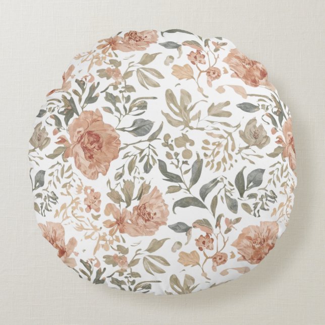 Flowers Line Pattern Rounded Pillowcase Round Cushion (Front)