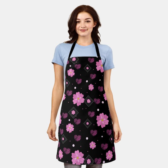 Flowers Love Valentine Pattern Apron (Worn)