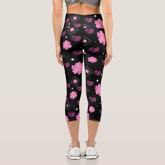 Flowers Love Valentine Pattern Throw Pillow Capri Leggings (Back)