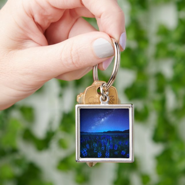 Flowers | Lupines Blooming  at Night Lake Tekapo Key Ring (Hand)
