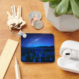 Flowers   Lupines Blooming  at Night Lake Tekapo Key Ring