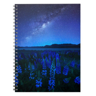 Flowers Lupines Blooming at Night Lake Tekapo Notebook