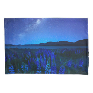 Flowers   Lupines Blooming  at Night Lake Tekapo Pillowcase