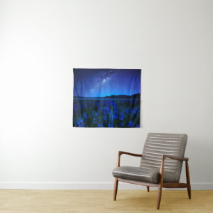 Flowers   Lupines Blooming  at Night Lake Tekapo Tapestry