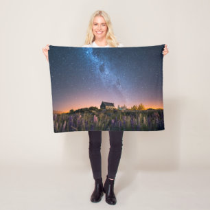 Flowers Lupines Blooming Lake Tekapo New Zealand Fleece Blanket