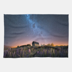 Flowers Lupines Blooming Lake Tekapo New Zealand Tea Towel