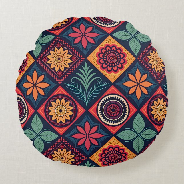 Flowers Magic Pattern Round Cushion (Front)