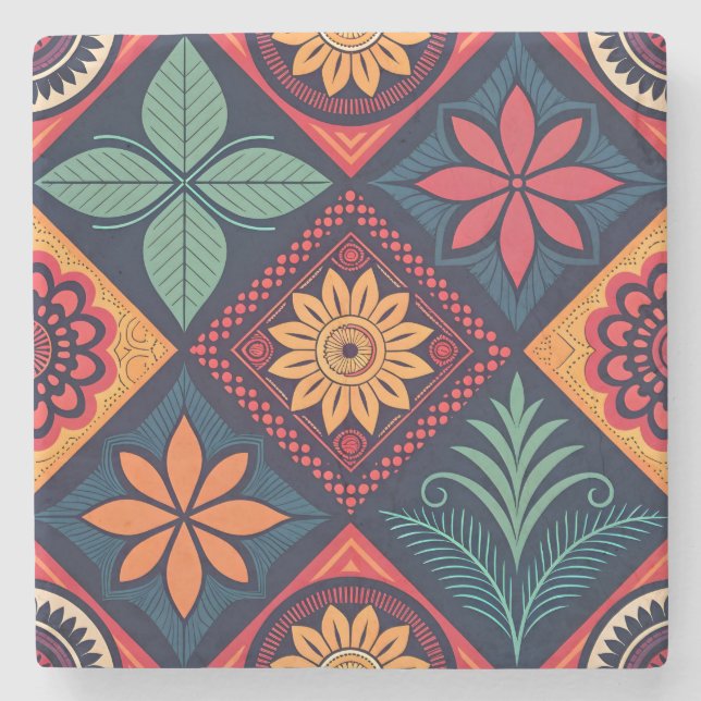 Flowers Magic Pattern Stone Coaster (Front)