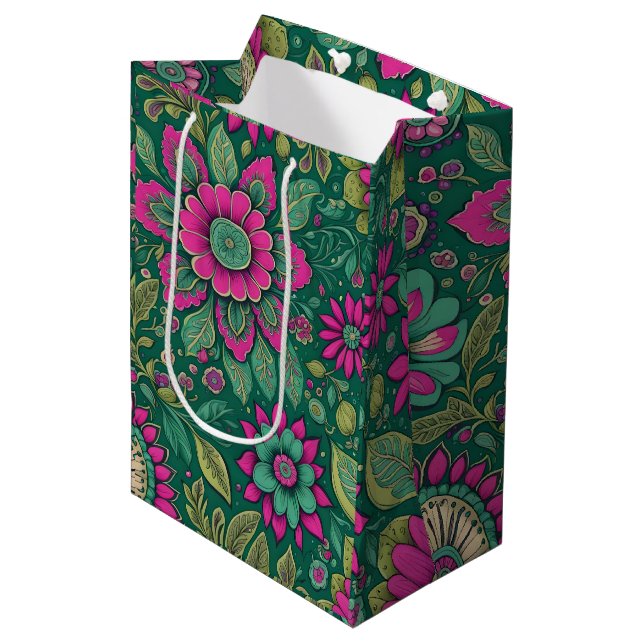 Flowers Mandala Blossoms pink green Medium Gift Bag (Front Angled)
