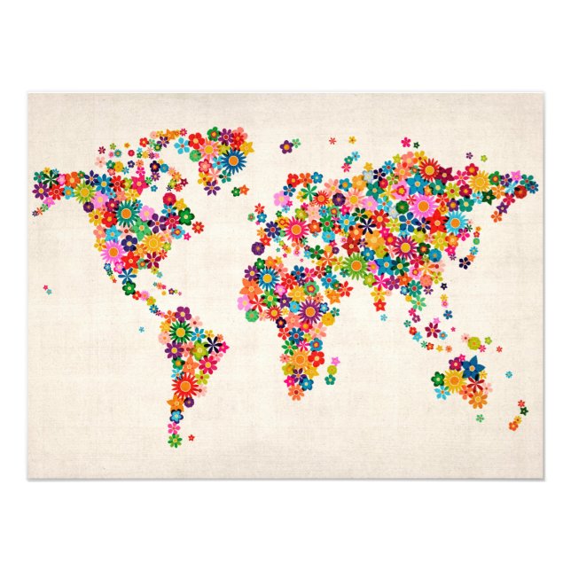 Flowers Map of the World Map Photo Print (Front)