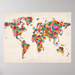 Flowers Map of the World Map Poster