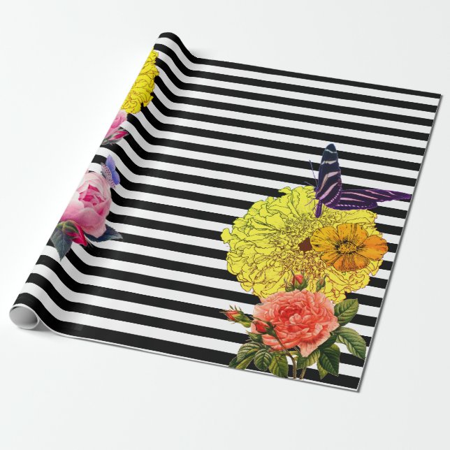 FLOWERS MARIGOLD ROSE Wrapping Paper (Unrolled)