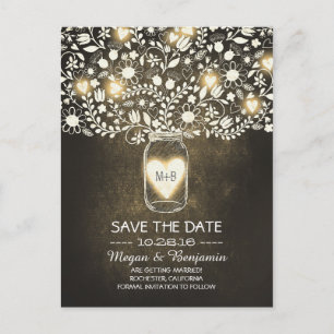 Flowers mason jar yellow rustic save the date announcement postcard