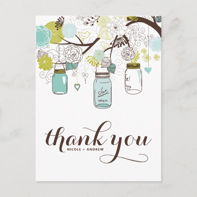 FLOWERS & MASON JARS WEDDING THANK YOU POSTCARD (Front)