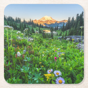 Flowers   Mount Rainier National Park Square Paper Coaster