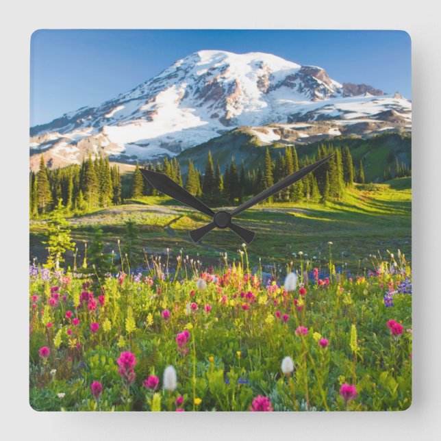 Flowers | Mt. Rainier Wildflowers Square Wall Clock (Front)