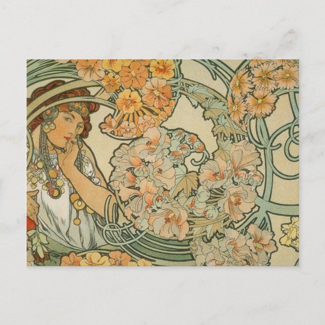 Flowers, Mucha Postcard (Front)