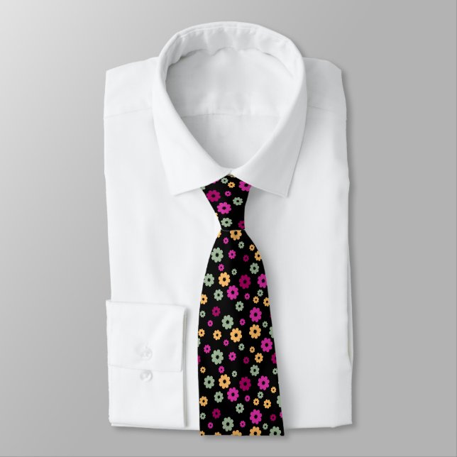 Flowers Multicolored Shades Design Tie (Tied)