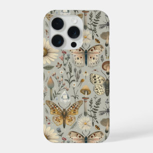 Flowers mushroom and butterfly vintage pattern iPhone 15 pro case