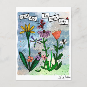 Flowers, Musical Notes and Joy Artwork Postcard