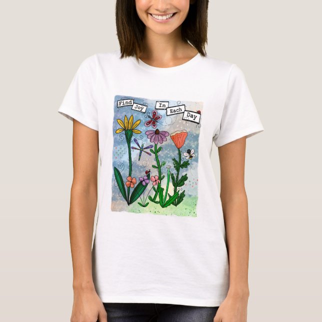 Flowers Musical Notes and Joy Artwork T-Shirt (Front)