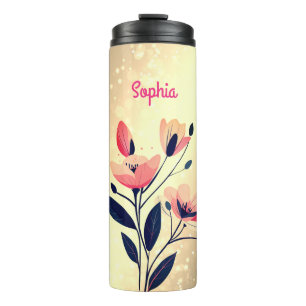 Flowers & Name on Gradient Gold Thermal Tumbler
