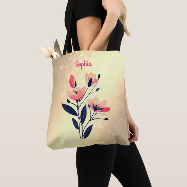 Flowers & Name on Gradient Gold Tote Bag (Close Up)