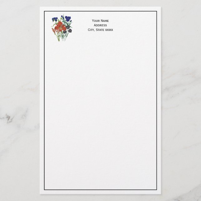 Flowers - NavyBlue - TRANS - Fl8878 - 024 Stationery (Front)