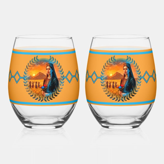 Flowers of Armenia Drinkware Set Stemless Wine Glass (Front)
