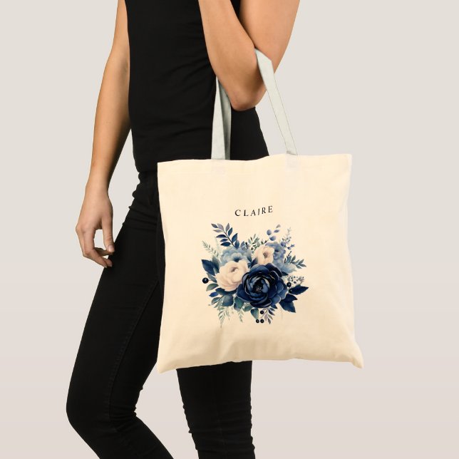 Flowers of Blue Bride Design Tote Bag (Front (Product))