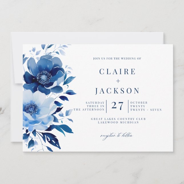Flowers of Blue Wedding Invitation (Front)