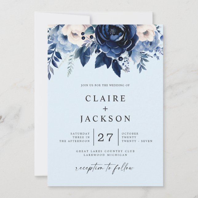 Flowers of Blue Wedding Invitation (Front)