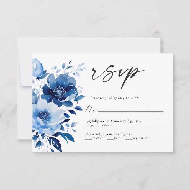 Flowers of Blue Wedding RSVP Card (Front)