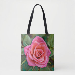 Flowers of Faith Artsy Pink Rose Tote Bag