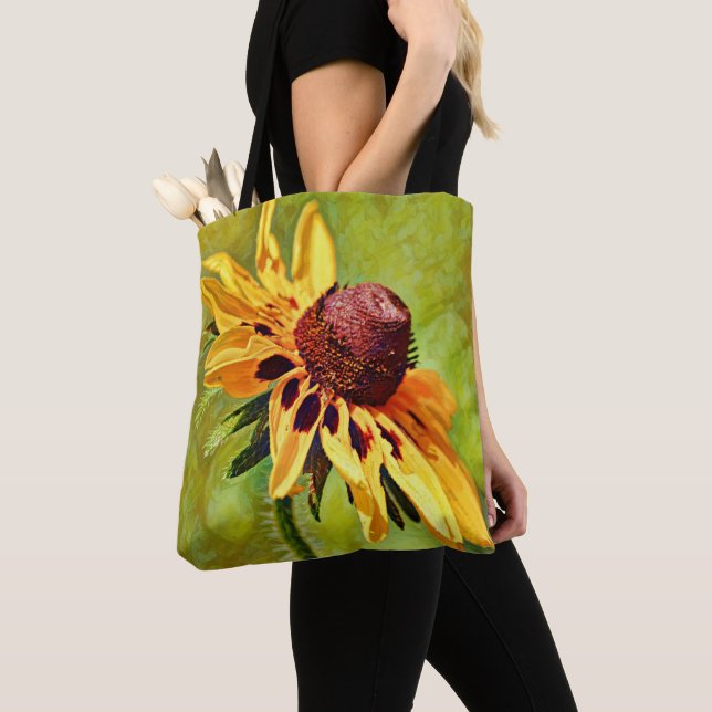 Flowers of Faith Yellow Coneflower Tote Psalm Bag (Close Up)