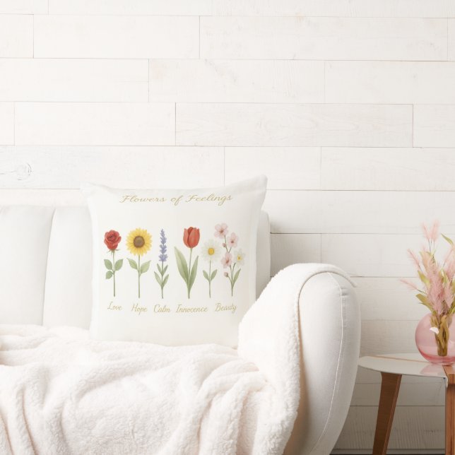Flowers of Feelings Throw Pillow – Love, Hope & Be (Couch)