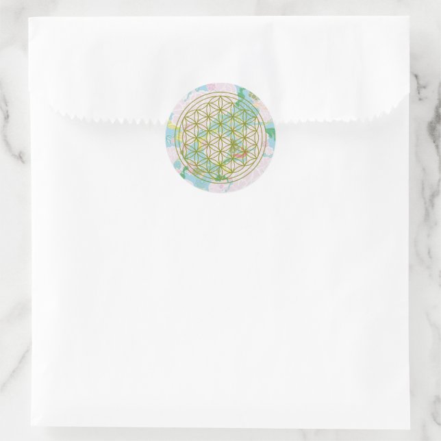Flowers of life classic round sticker (Bag)