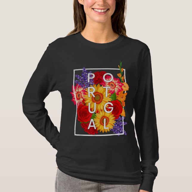 Flowers of Portugal Word Art - Portuguese Pride T-Shirt (Front)