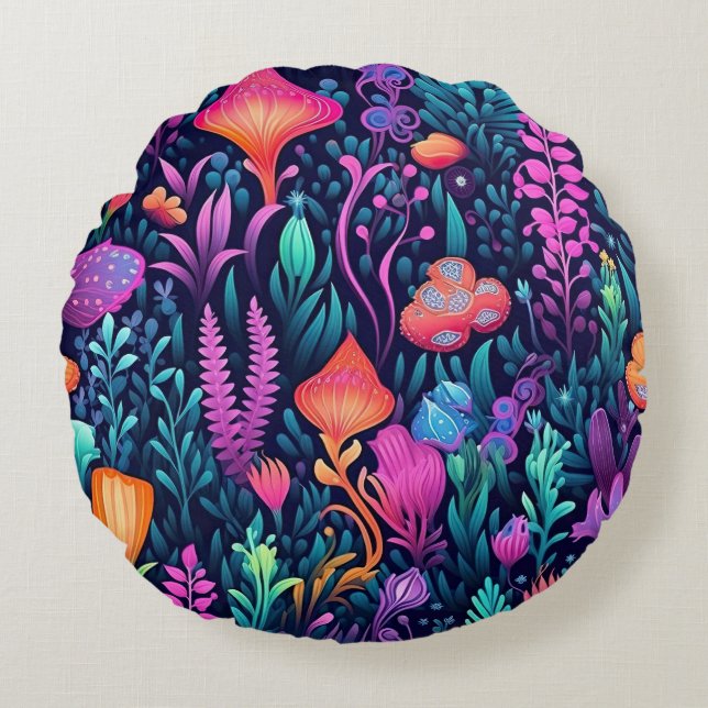 Flowers of the Sea - Aqua Flora Round Cushion (Front)
