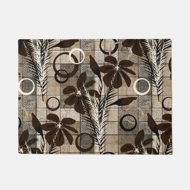 Flowers on a chequered background in a rustic styl doormat (Front)